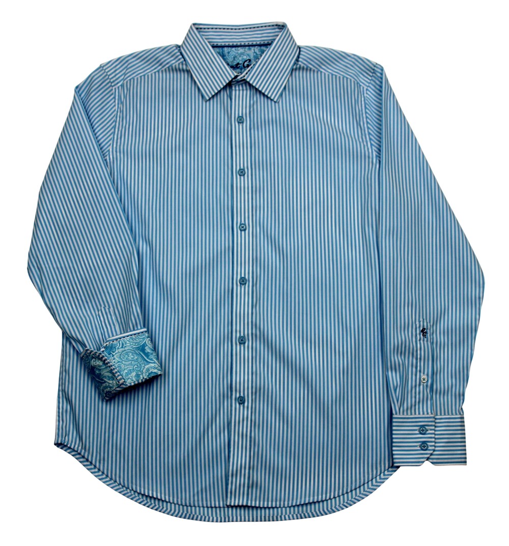 Robert Graham Shirt Mens Medium Blue Stripe Classic Fit Stretch Long Sleeve